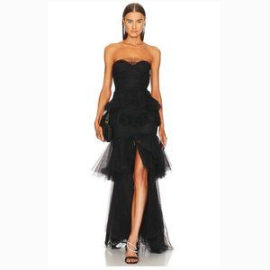 Michael Costello X Revolve Women's Black Alai Tiered Tulle Gown - S